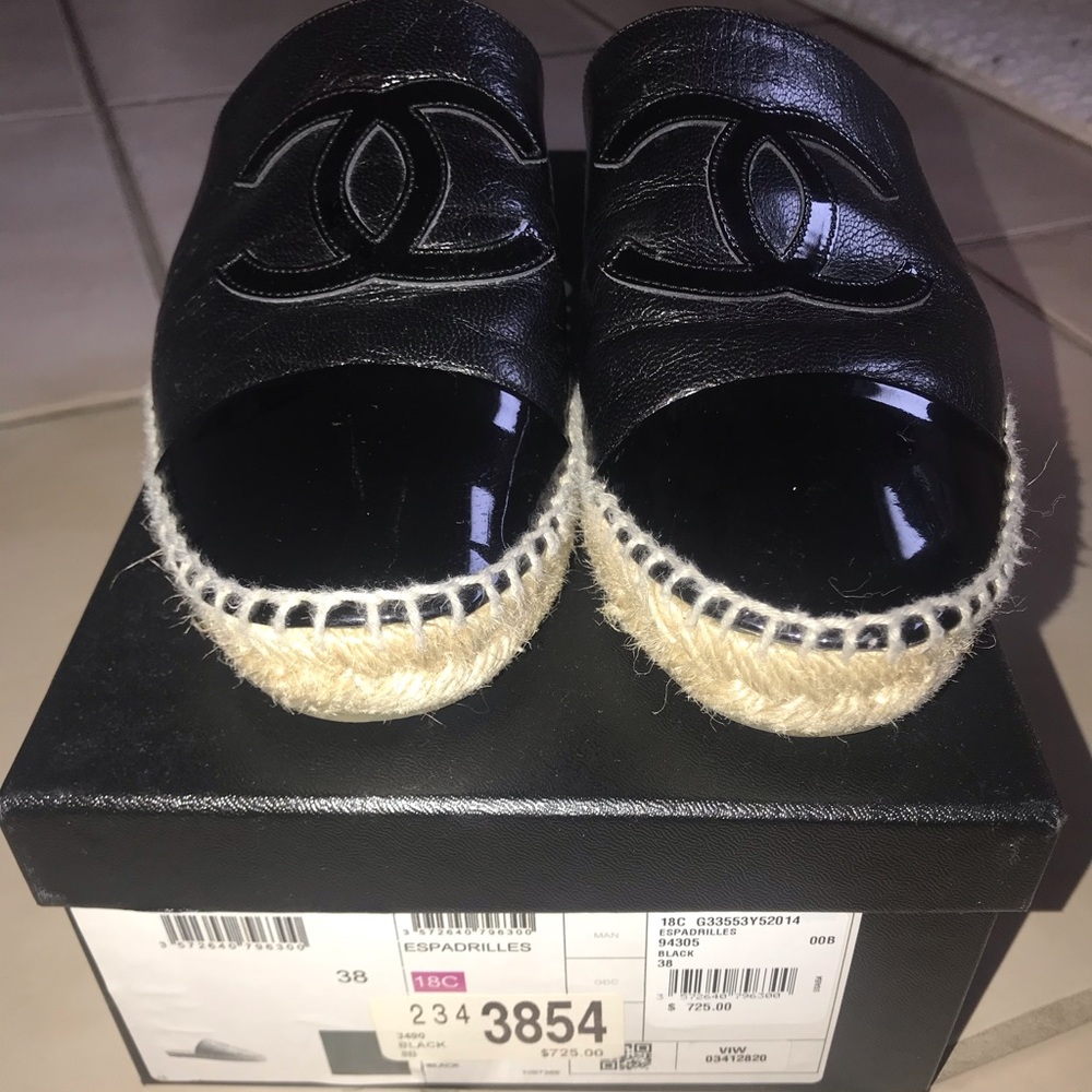 Chanel Black Espadrilles On Mules/Slides